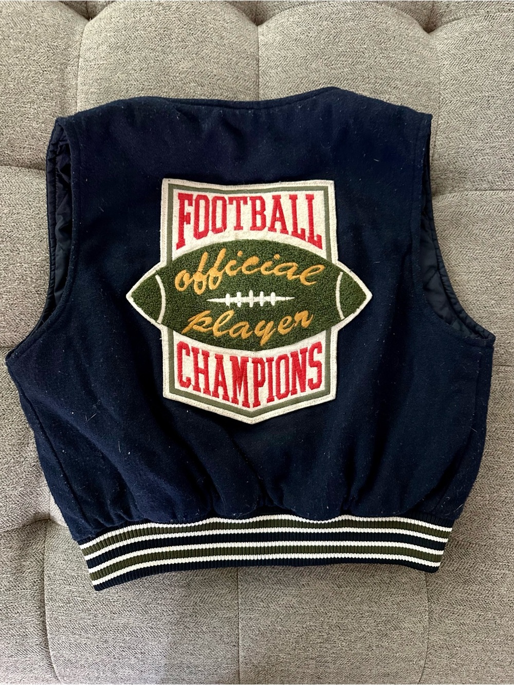 Vintage GAP Kids Football Varsity Vest Navy Blue Champions Back Patch Size Small
